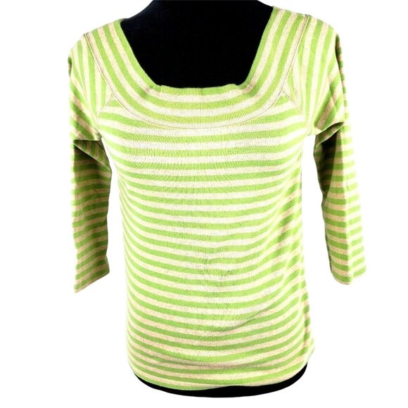 Liz Claiborne Sweater Womens Size Small Green Gray Striped Pullover 3/4 Sleeve - Picture 1 of 4